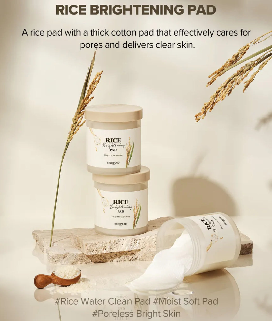 Skinfood Rice Brightening Pad 60 Pack | Radiance‑Boosting & Pore‑Refining Toner Pads
